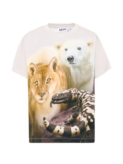 Molo Kids' Animal-print Cotton T-shirt In Neutral