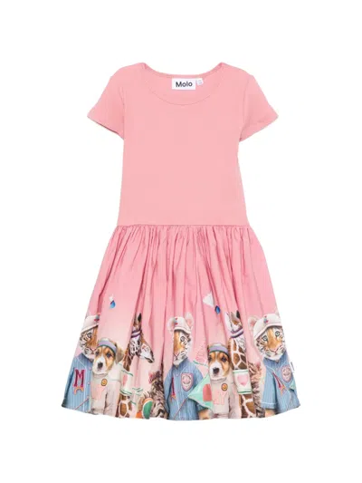 Molo Kids' Animal-print Ribbed-knit Dress In Multi