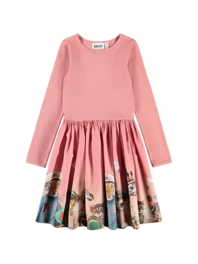 Molo Kids' Animal-print Ribbed-knit Dress In Pink