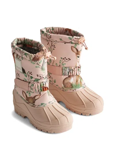 Molo Kids' Animal-print Touch-strap Boots In Pink