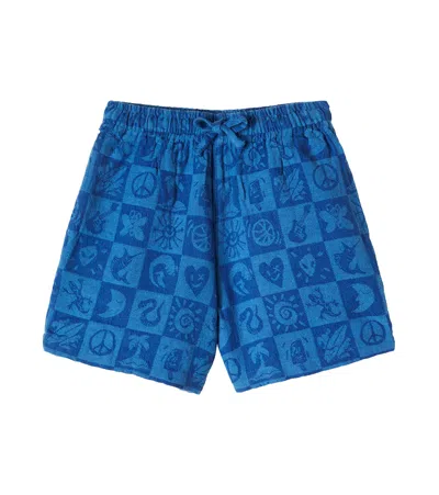 Molo Kids' Arto Checked Cotton Shorts In Blue