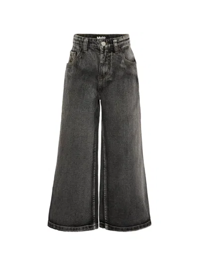 Molo Kids' Askio Acid-wash Wide-leg Jeans In Gray