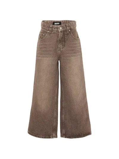 Molo Kids' Askio Wide-leg Jeans In Brown