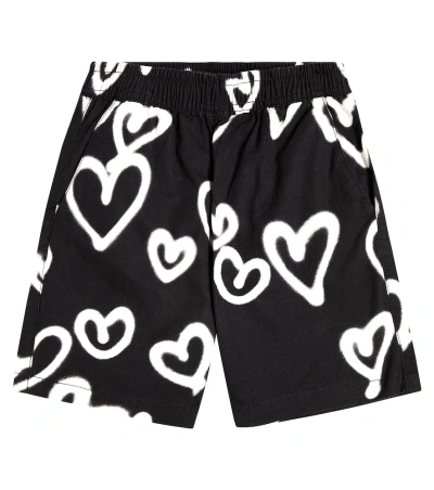 Molo Kids' Avart Printed Cotton Shorts In Schwarz