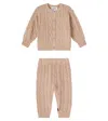 Molo Baby Aran Cardigan And Pants Set In Brown