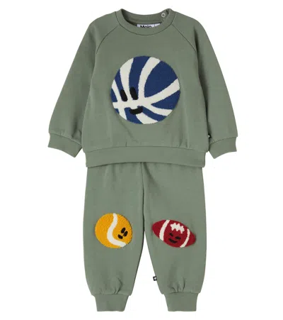 Molo Baby Disc Sweatshirt And Simeon Sweatpants Set In Green