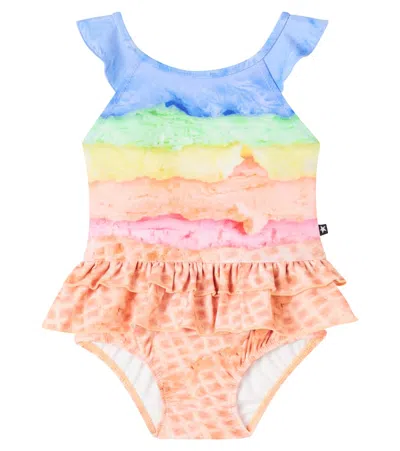 Molo Baby Nalani Printed Ruffled Swimsuit In Multi