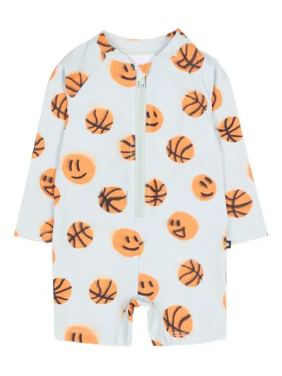Molo Babies' Basketball-print Zip-up Swimwear In Multi