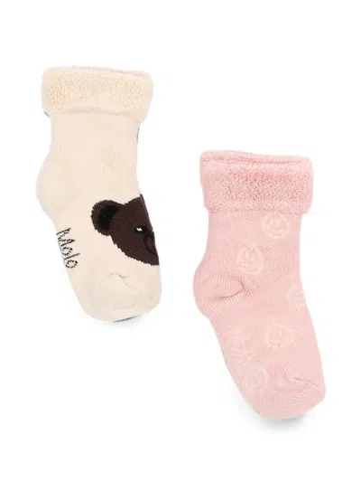 Molo Babies' Bear-intarsia Fleece-trim Socks (set Of Two) In Neutrals