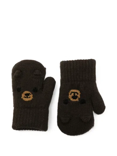 Molo Kids' Bear-motif Knitted Mittens In Brown