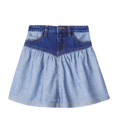 Molo Kids' Becca Paneled Denim Skirt In Blue