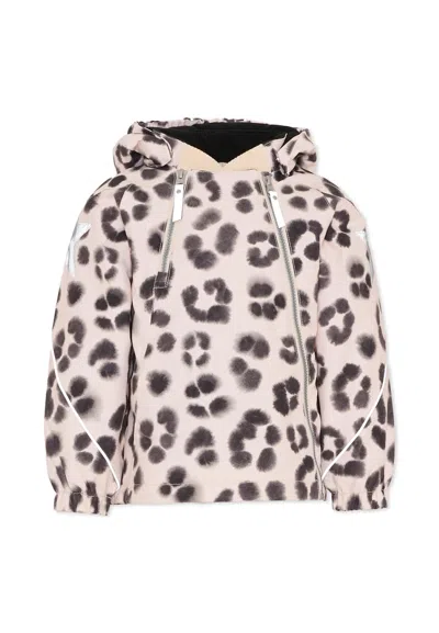 Molo Kids' Beige Down Snow Jacket For Girl With Print In Neutral