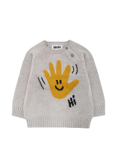 Molo Beige Sweater For Babykids With Hand In Gray