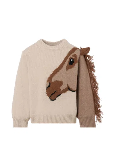 Molo Kids' Beige Sweater For Girl With Horse In Brown