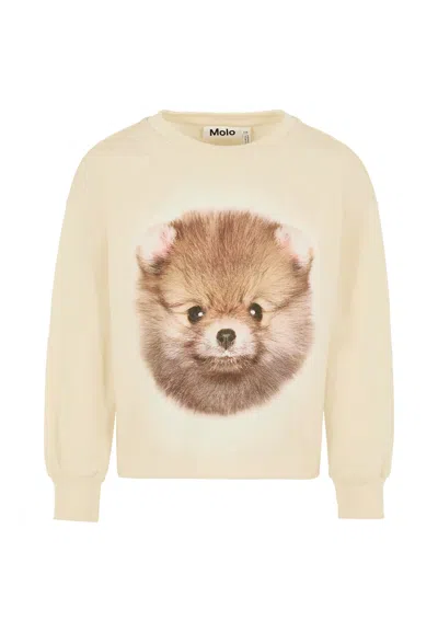 Molo Kids' Beige T-shirt For Girl With Dog In Neutral