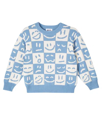 Molo Kids' Bello Cotton And Wool Sweater In Blue