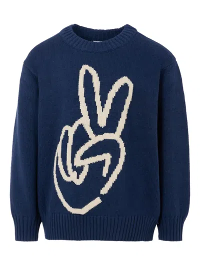 Molo Kids' Bello Peace-sign Cotton Sweater In Blue