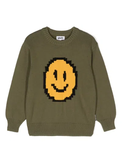 Molo Kids' Bello Smiley Face Knitted Jumper In Green