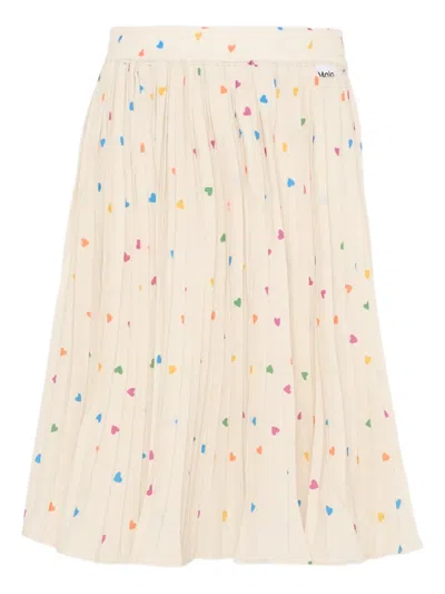Molo Kids' Bess Heart-print Pleated Skirt In Neutral
