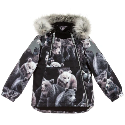 Molo Babies' Black Bear Ski Jacket In Blue