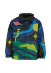 Molo Black Down Jacket For Boy With Alien In Multi