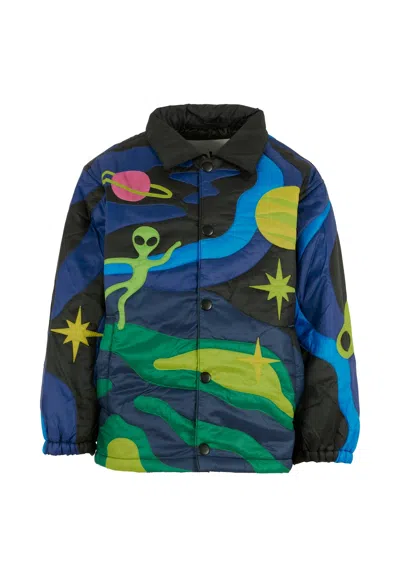Molo Kids' Black Down Jacket For Boy With Alien In Multi