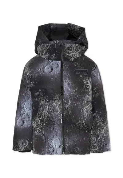 Molo Kids' Black Down Jacket For Boy With Space Print