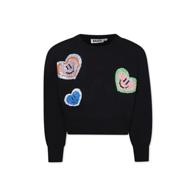 Molo Kids' Black Sweatshirt For Girl With Hearts