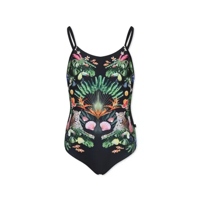 Molo Kids' Printed Chain Swimsuit In Black