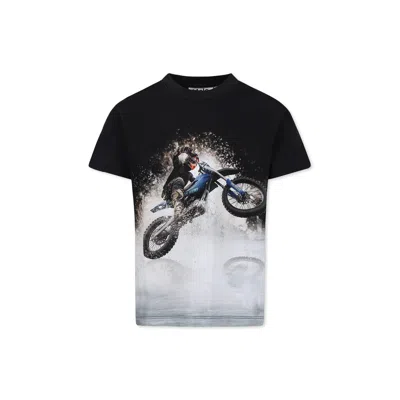 Molo Kids' Black T-shirt For Boy With Motocross Rider