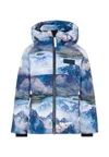 Molo Blue Down Snow Jacket For Boy With Mountain Print In Blue