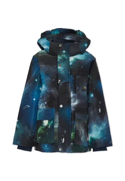 Molo Kids' Blue Down Snow Jacket For Boy With Space Print