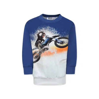 Molo Kids' Blue Sweatshirt For Boy With Motorcycle