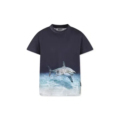 Molo Kids' Blue T-shirt For Boy With Shark Print