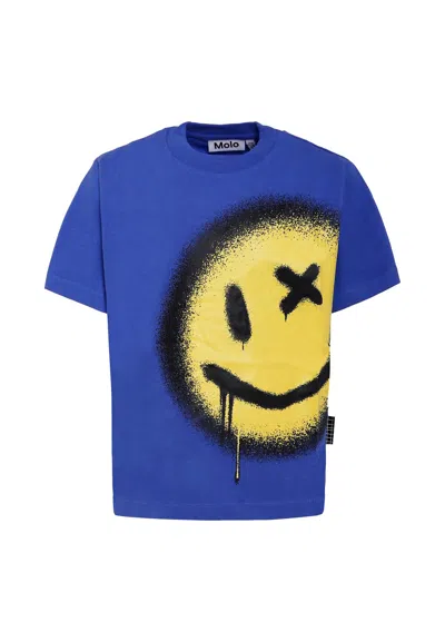 Molo Kids' Blue T-shirt For Boy With Smiley