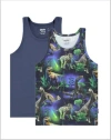 Molo Blue Tank Top Set For Boy With Dinosaurs In Blue