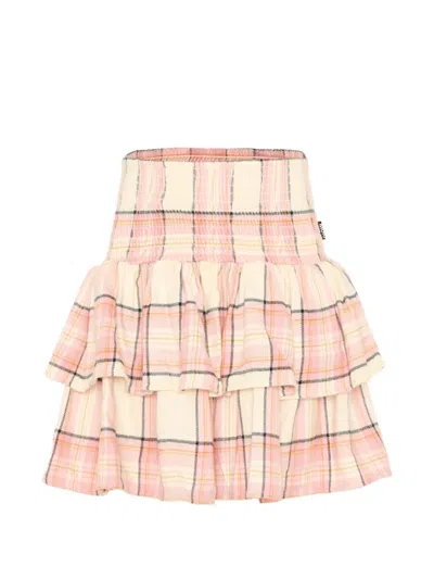 Molo Kids' Bonita Check-pattern Ruffled Skirt In Pink