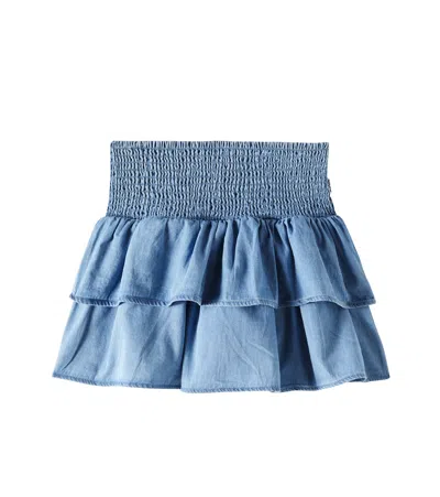 Molo Kids' Bonita Ruched Cotton Skirt In Sky Indigo
