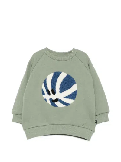 Molo Babies' Bouclé-patch Raglan-sleeve Sweatshirt In Green