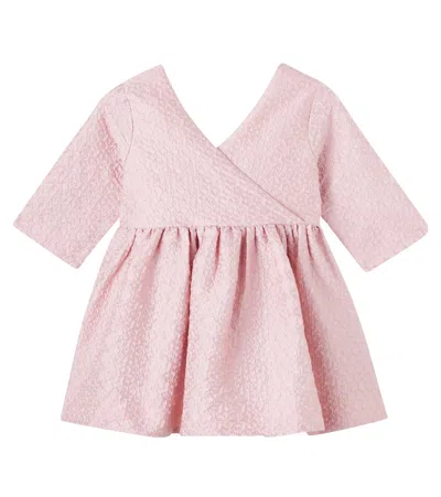 Molo Kids' Bow-detail Floral Jacquard Dress In Pink