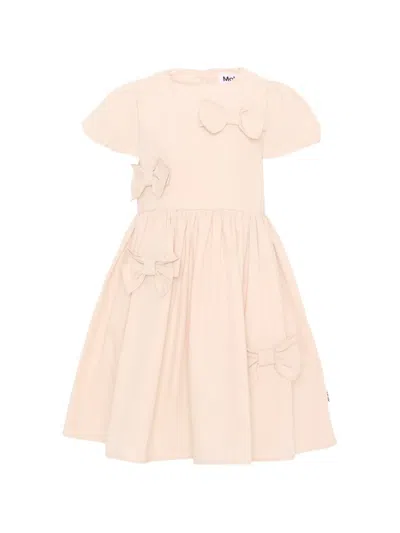 Molo Kids' Bow-detail Short-sleeve Dress In Neutral