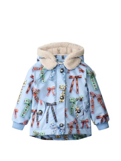 Molo Kids' Bow-print Hooded Jacket In Blue