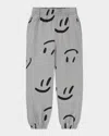 Molo Boy's Adan Smiley-print Cotton Jogger Pants In Gray
