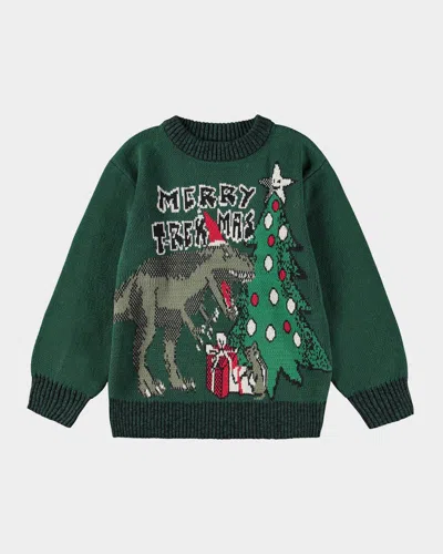 Molo Kids' Bello Intarsia Cotton-blend Sweater In Green