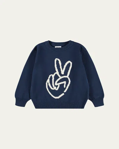 Molo Kids' Boy's Belo Cotton & Wool Peace Sign Sweater In Blue