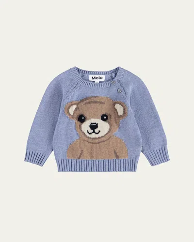 Molo Kids' Boy's Bless Teddy Knit Sweater In Purple