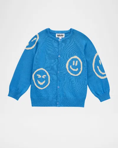 Molo Kids' Boy's Brody Cardigan Sweater In Blue