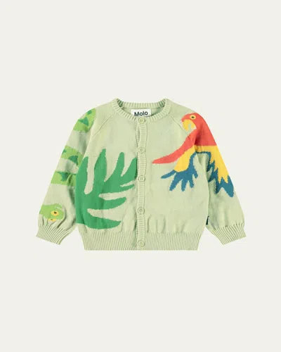 Molo Kids' Boy's Brody Knit Intarsia Pullover Cardigan In Jungle Life