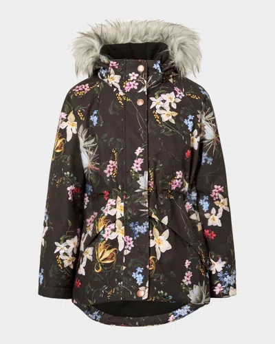 Molo Kids' Boy's Cathy Faux Fur-trimmed Ski Jacket In Black