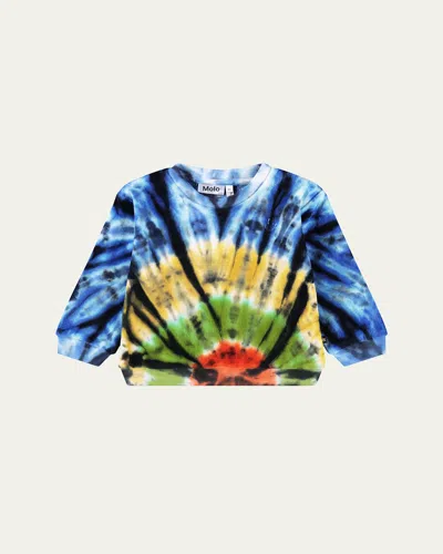 Molo Kids' Boy's Dear Organic Cotton Tie-dye Sweatshirt In Blue
